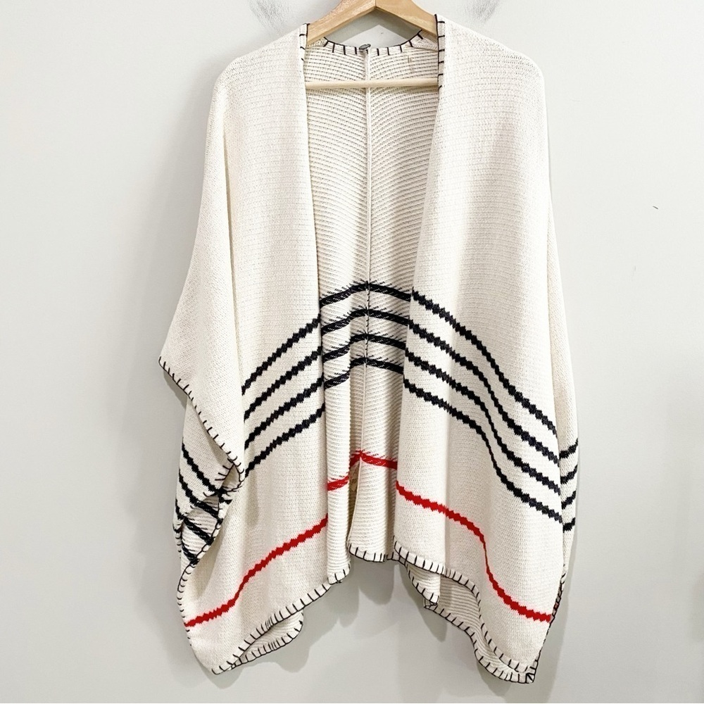 MARGARET O’LEARY Oversized Blanket Stitch Open Poncho Sweater Coastal One Size